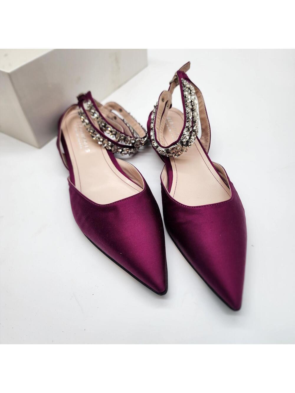 Beautiisoles Cathy Flat 11 Orchid Plum Satin Crystal Ankle Strap Toe Italy